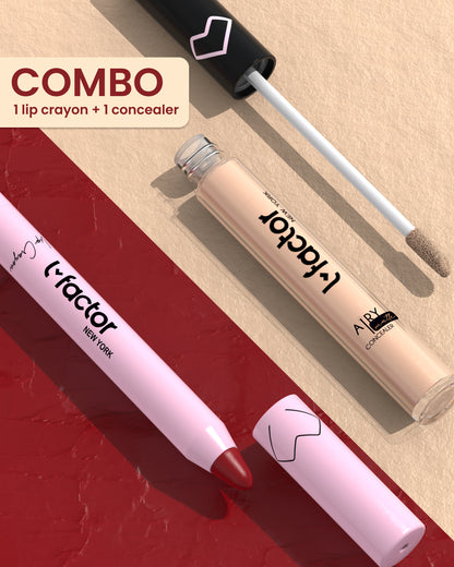 Matte Lip Crayon + Liquid Concealer - Long Lasting, Non Drying, Smudge Proof with Vitamin E | For All Skin Type (2.4g + 3.5ml)