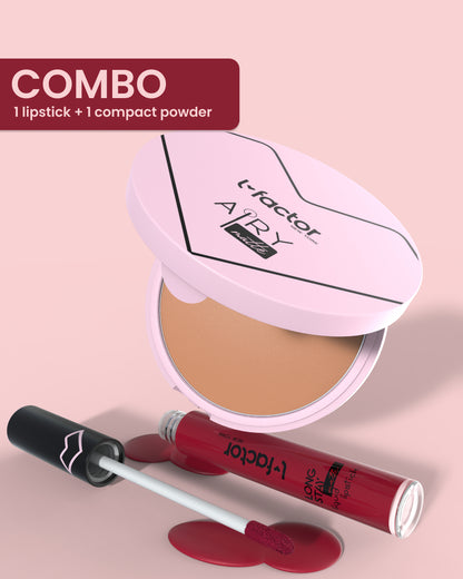 Long Stay Liquid Lipstick + Airy Matte Compact | 12hr wear, Long Lasting, Waterproof, Smudge Proof | Airbrushed finish, Sweat Proof , Non Cakey (5ml + 9g)